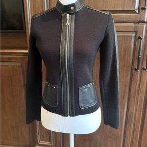 Leather Trim  Sweater Jacket